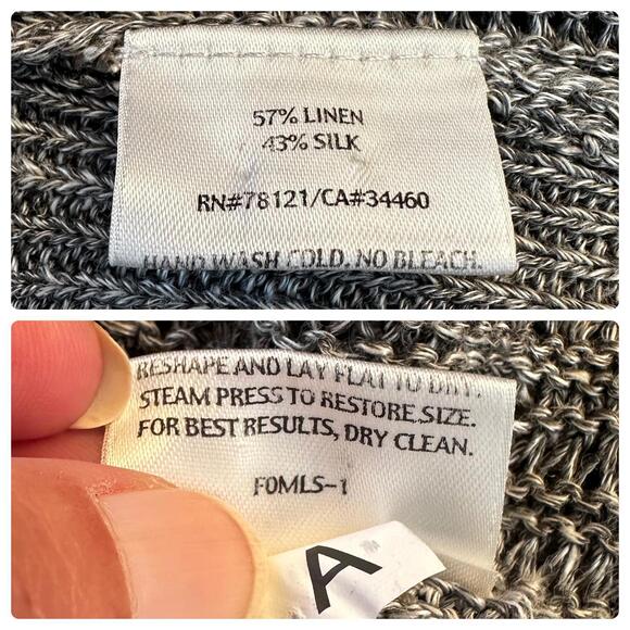 Eileen Fisher 3/4 Sleeve Silk Blend Open Cardigan Sweater Silver Women’s L - Picture 7 of 7